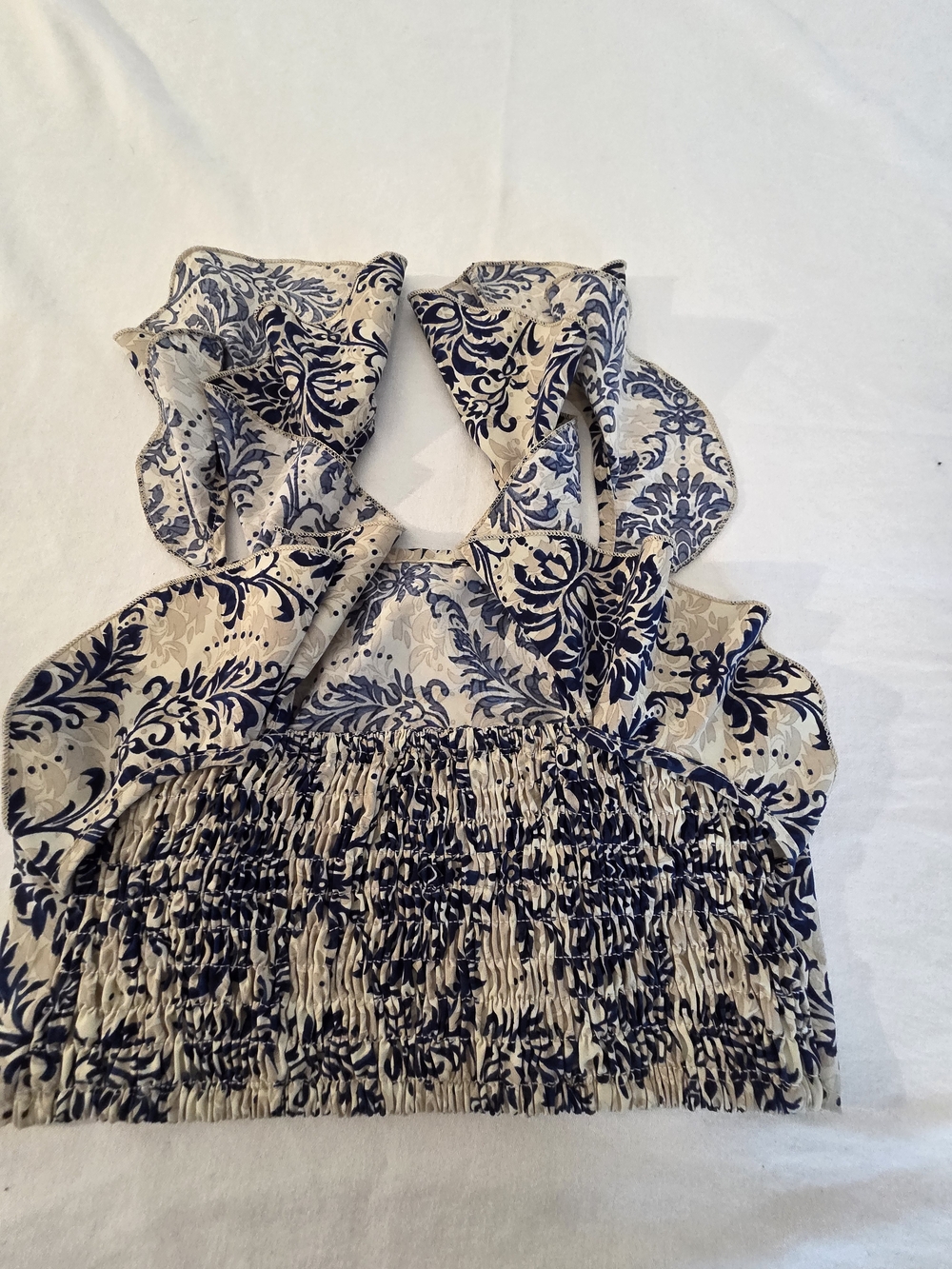 Navy Floral Ruffle Square-Neck Crop Top - Picture 4 of 7